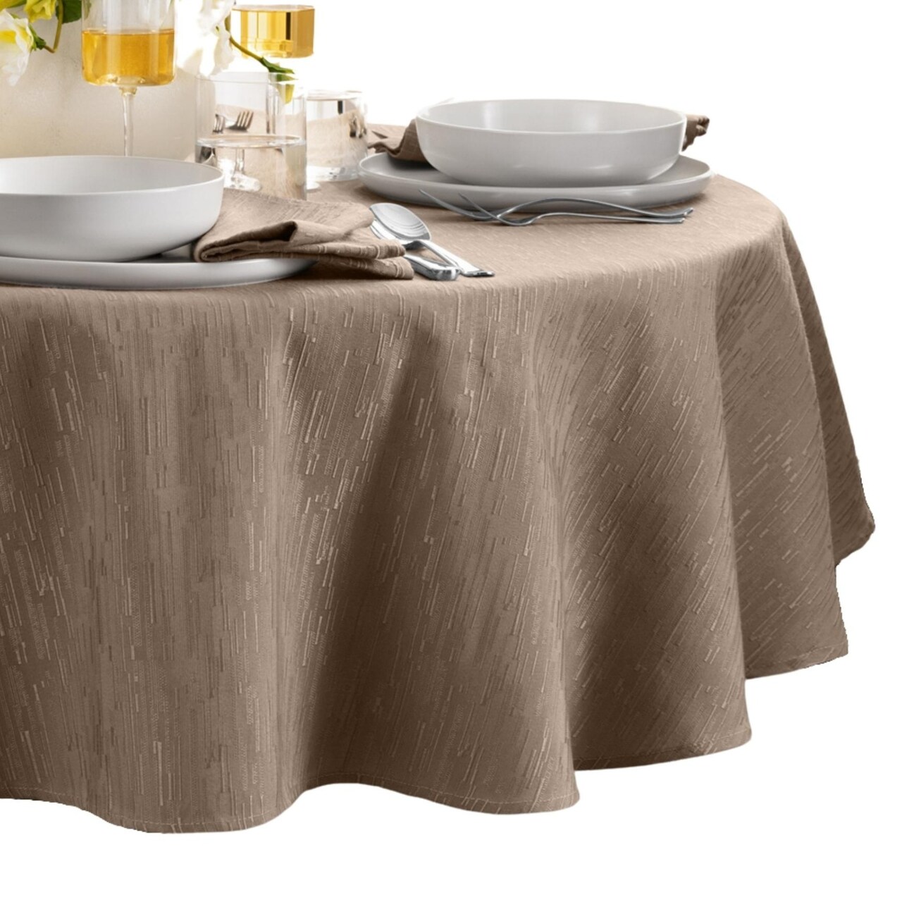 Threadmade Home Continental Solid Texture Water Resistant Tablecloth, Taupe - 70"W x 70"L Round